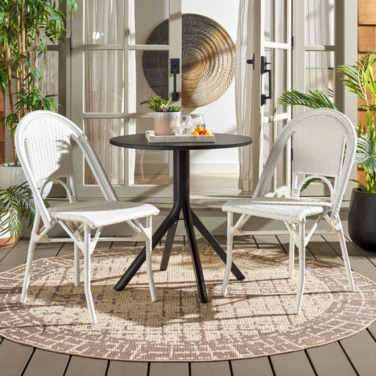 SAFAVIEH Outdoor - Torino Bistro Chair Set of 2 - White - Faux Wicker & Aluminum Frame - Bistro Side Chair Design - Ideal for Patio, Deck, Sunroom, Dining Area, 18" Seat Height (PAT7550C-SET2)