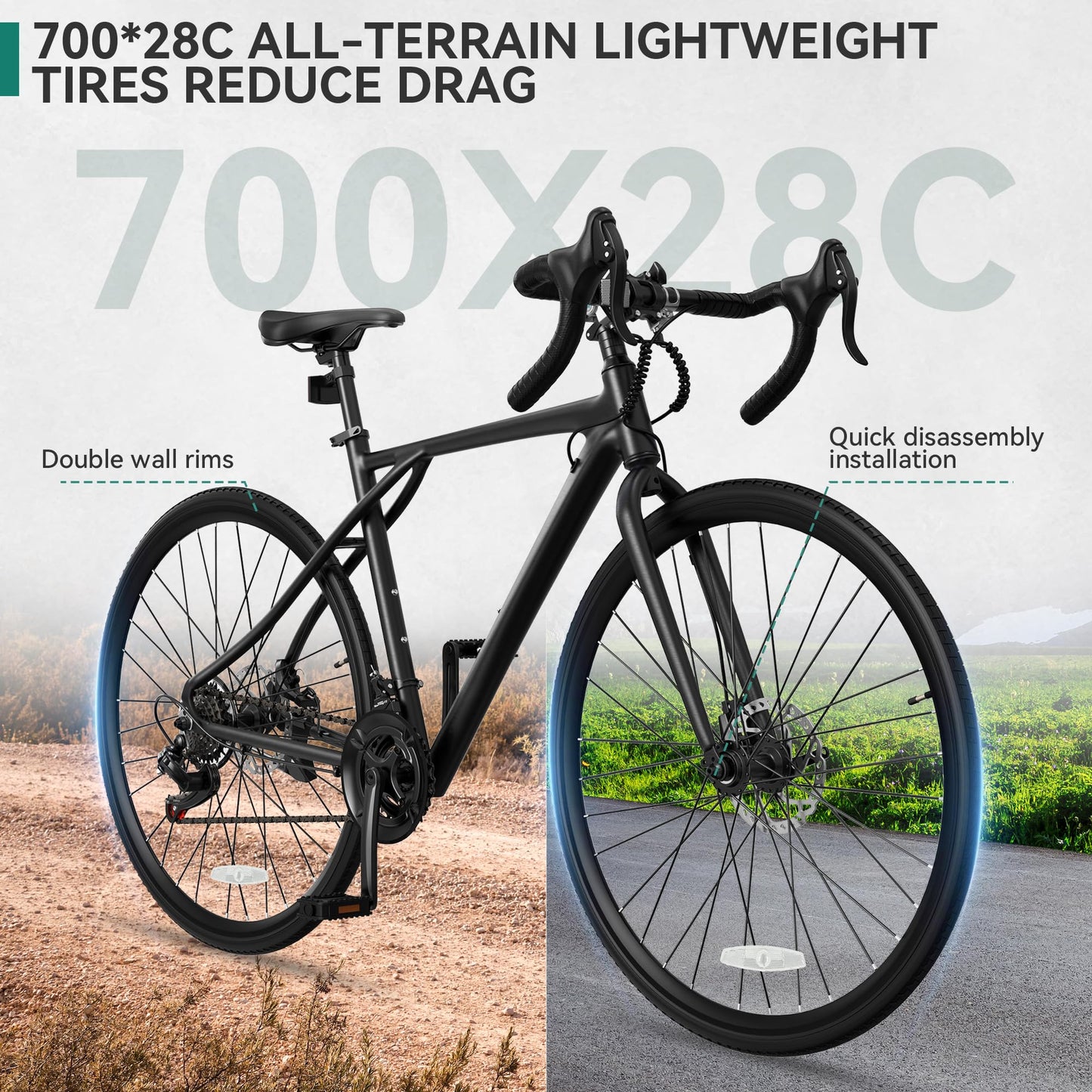 YITAHOME 700C Road Bike, 21 Speed Commuter Bicycle for Men Women, Lightweight Aluminum Frame Racing Bike, Adult Bicycle with Dual Disc Brake