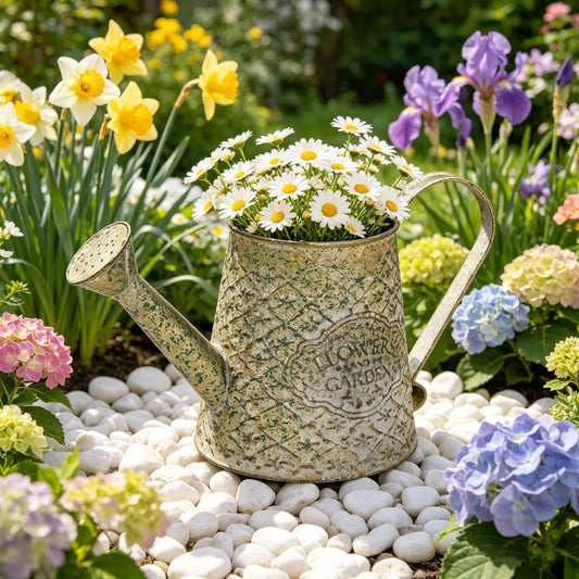 Vintage Metal Watering Can with Handle Rustic Farmhouse Watering Can Flower Pot Distressed Decorative Planter Retro Gardening Flower Bucket for Home Indoor Outdoor Garden Balcony Courtyard