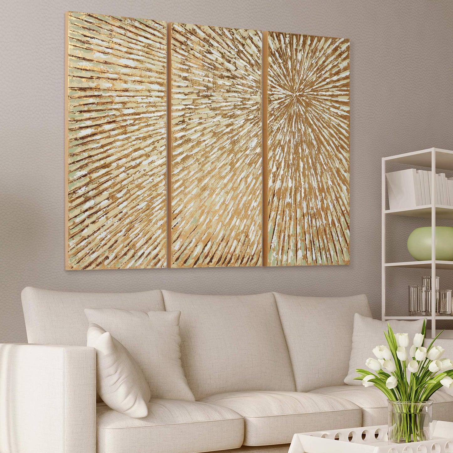 Empire Art Direct Gold Wall Art Textured Hand Painted Canvas by Martin Edwards, Triptych, 48" x 20" each, Sunshine