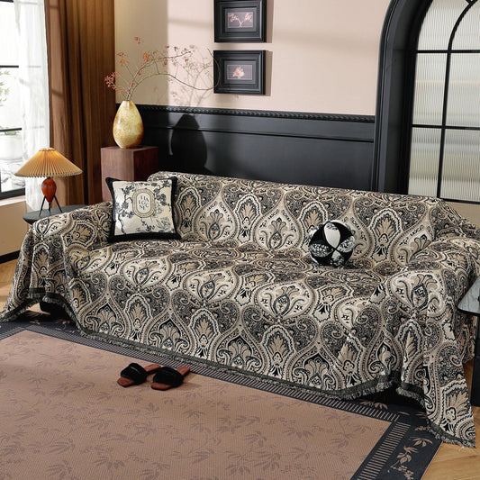 LUFEIJIASHI Vintage Couch Covers for Sofa Washable Sofa Covers for 3 Cushion Couch Non Slip Couch Covers for sectional Sofa Chenille Jacquard Furniture Protector for Dogs Pet Friendly Black, 91"x134"