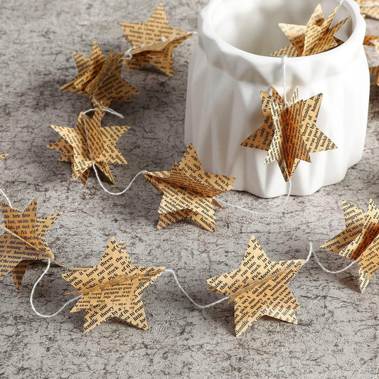 4 Pack Star Garland Recycled Books Vintage Pages Garland Newspaper Bunting Party Holiday Christmas Strand String Banner Wedding Decorate(Vintage)
