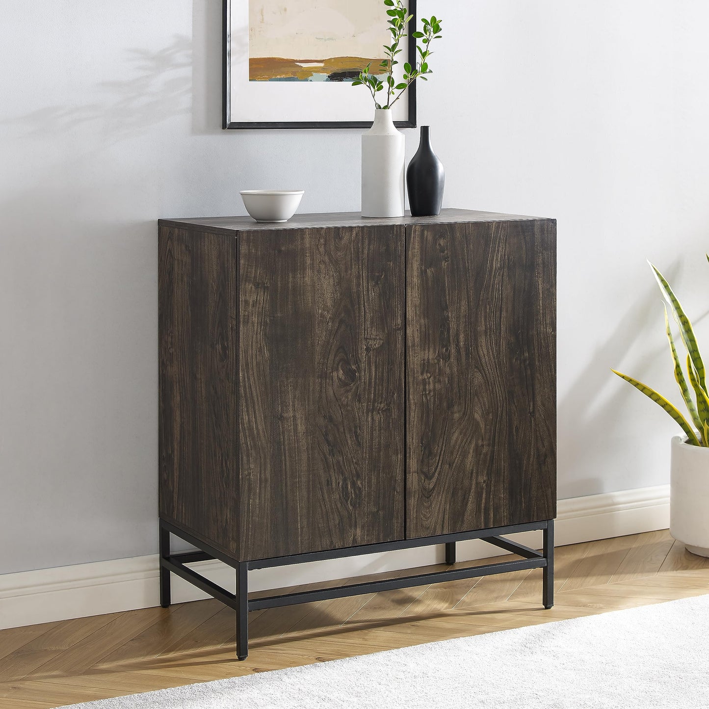 Crosley Furniture Jacobsen Bar Cabinet with Storage Shelves and Wine Rack, Brown Ash/Matte Black