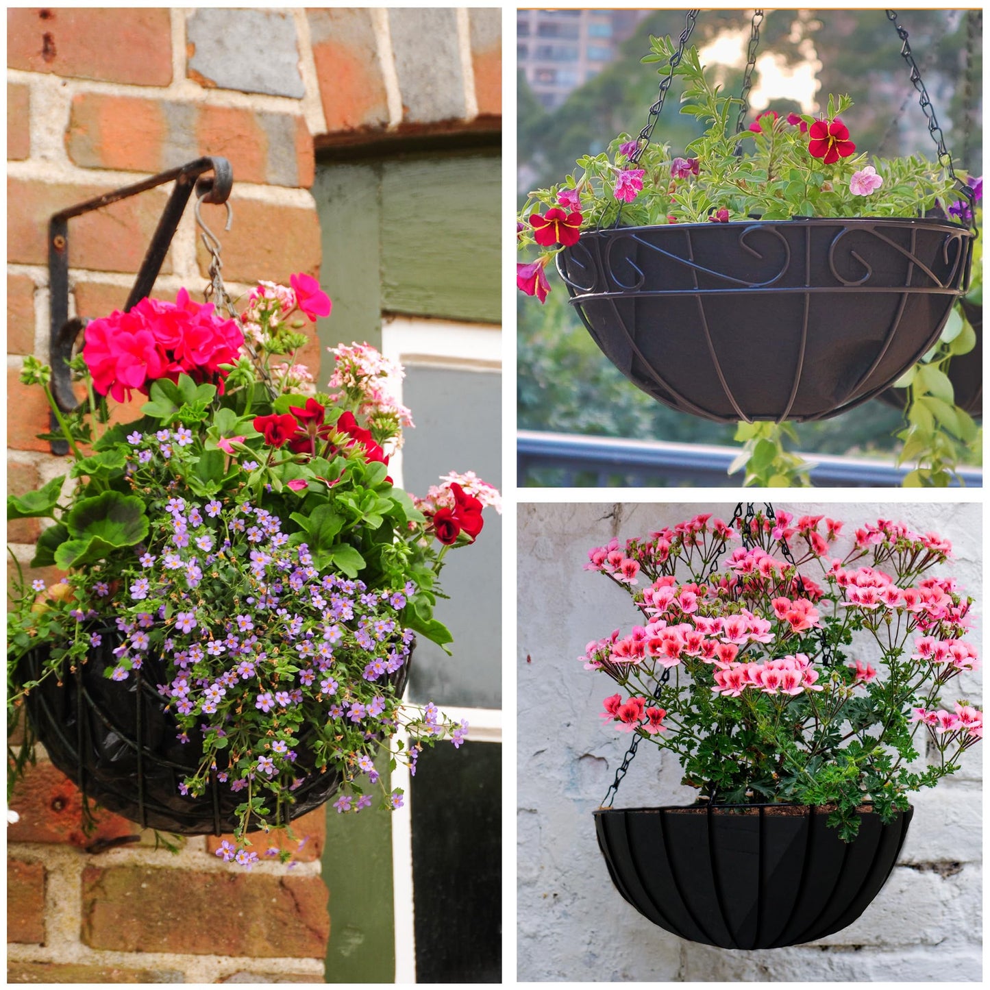Sumloty 4 Pack 14 Inch Fabric Planter Basket Liner- Felt Flower Pot Liners Replacement Coco Fiber Liner for Hanging Basket Flowers Round Hanging Basket Liners Prevent Birds from Nesting