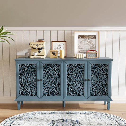 Noble House Home Furnishings Lumix Vintage Sideboard Buffet Cabinet with Storage, Wooden Living Room TV Stand for TV up to 65 inch, Entryway Storage Cabinet with Adjustable Shelves, Antique Blue