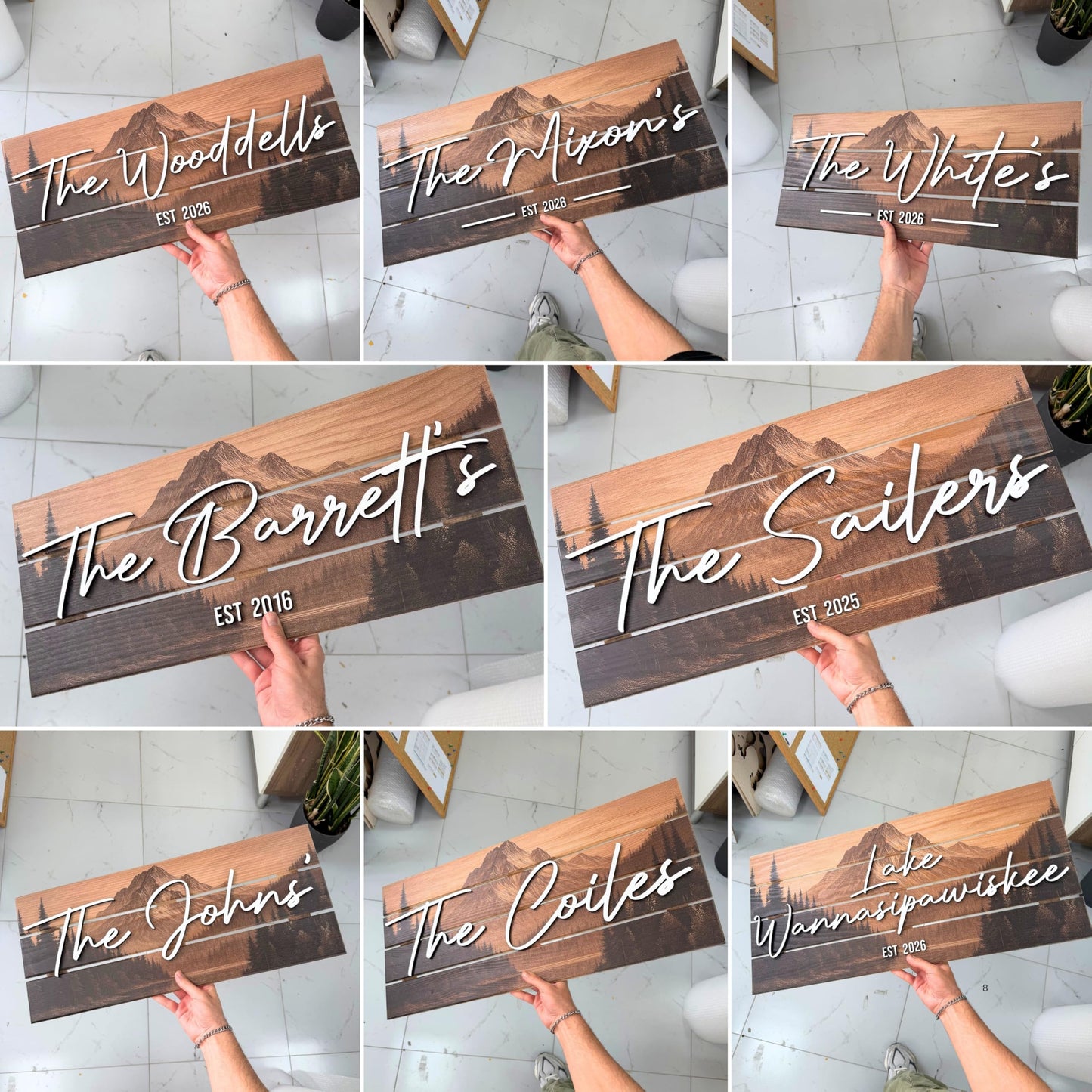 Custom Mountain Family Name Sign - Rustic Wood Wall Decor, Personalized Wedding & Gift for Couples Anniversary, Housewarming Gift for New Home 23x10" (Standard Size)