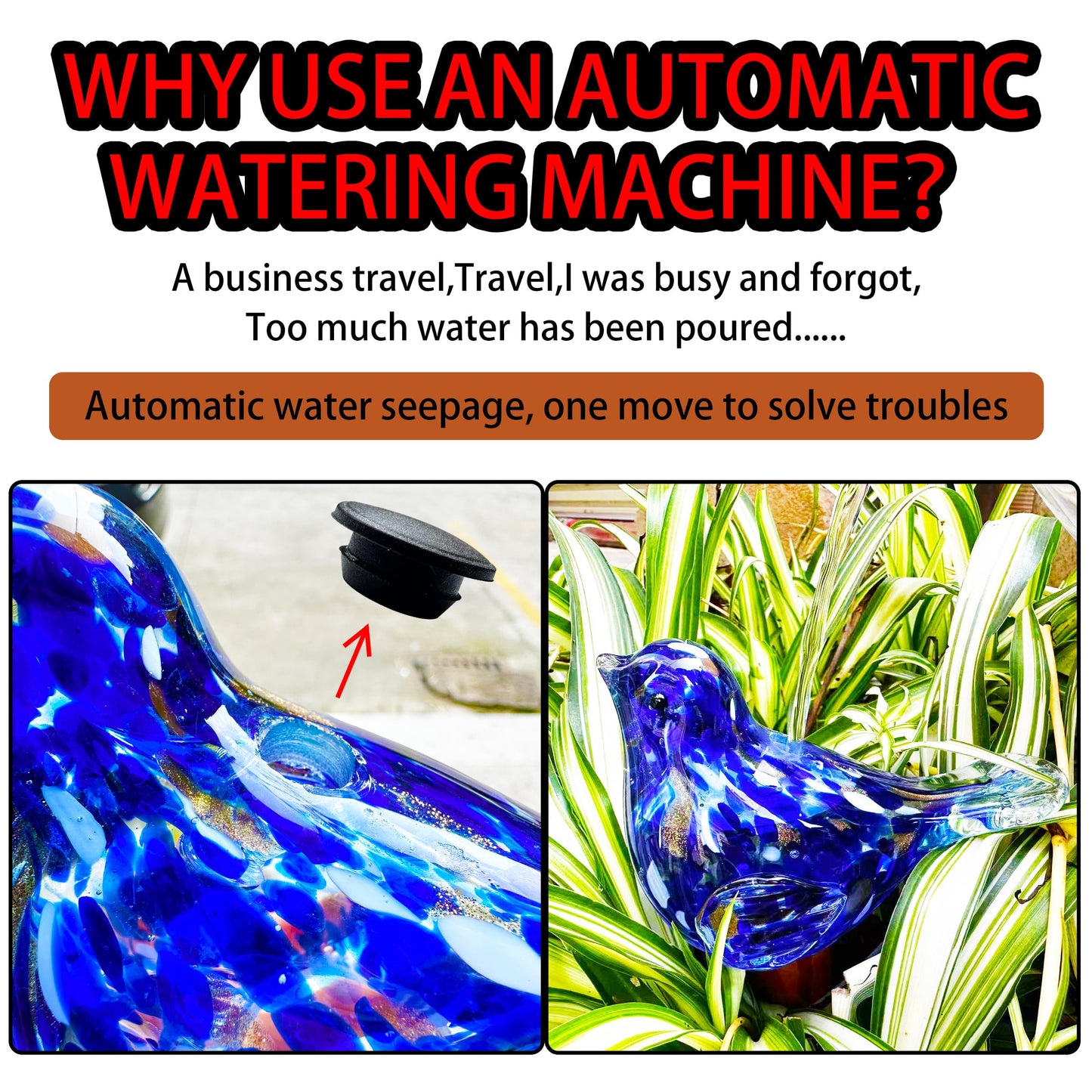 Naboher Glass Bird Shaped Plant Watering Ball Glass Automatic Watering Ball Flower Pot Insertion Spike Drip Irrigation Device Watering Ball Irrigation System Plant Enthusiast Gift (Dark Blue)