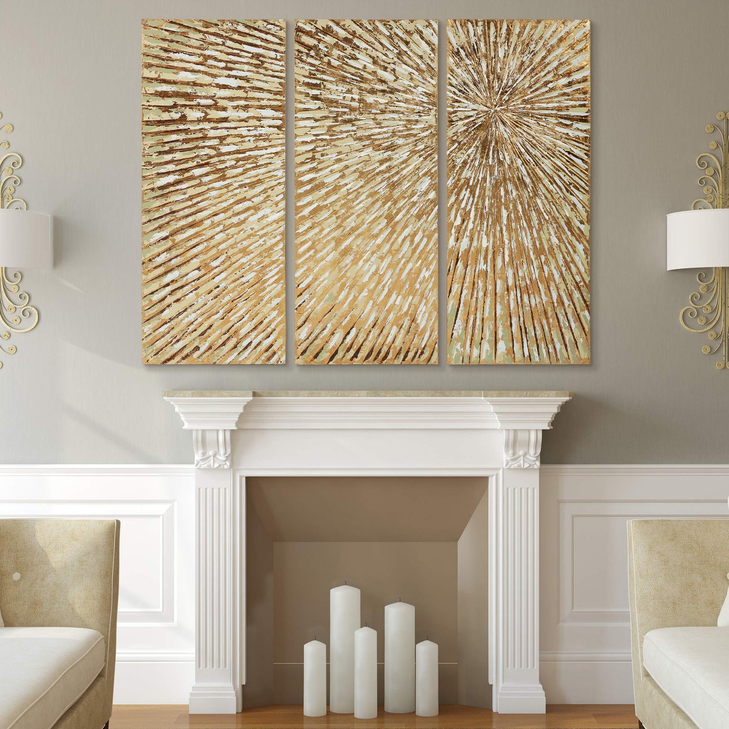 Empire Art Direct Gold Wall Art Textured Hand Painted Canvas by Martin Edwards, Triptych, 48" x 20" each, Sunshine