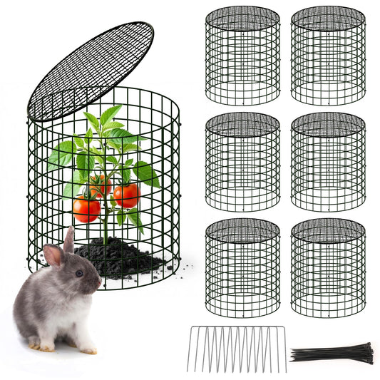 6 Sets of DIY Metal Plant Protectors from Deer, Garden Fencing Animal Barrier Size 11.8 * 12.9 inches, Mesh Plant Cage Chicken Wire Cloche for Plants with Stakes and Nylon Cables