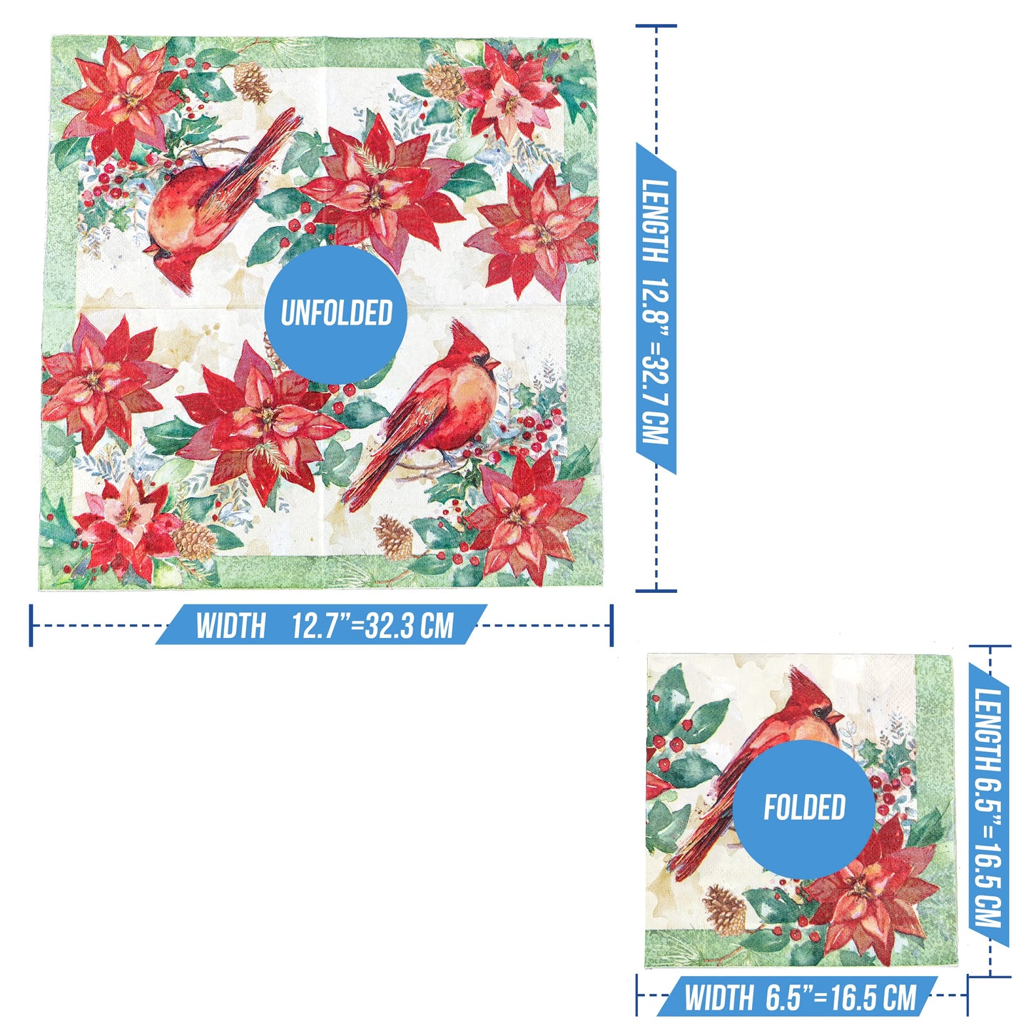 Iconikal Disposable Paper Dinner Party Napkins, Cardinal Poinsettia, 75-Count