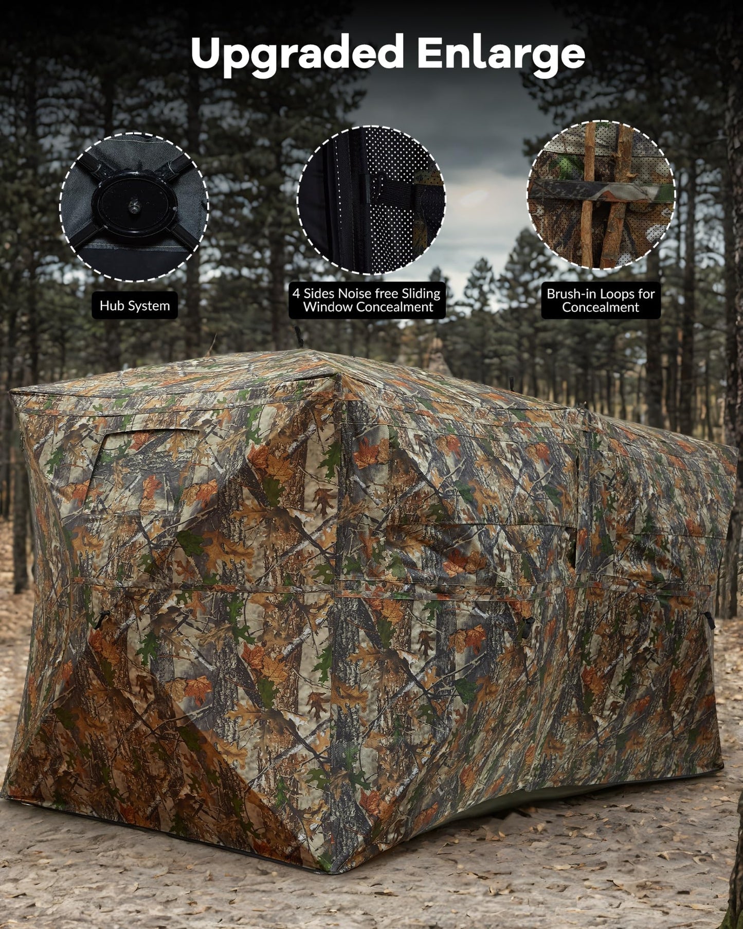GarveeLife Portable Pop-Up Hunting Blind - 270° See-Through Windows & Silent Door, Waterproof Lightweight Camouflage Tent for Deer Turkey Hunting