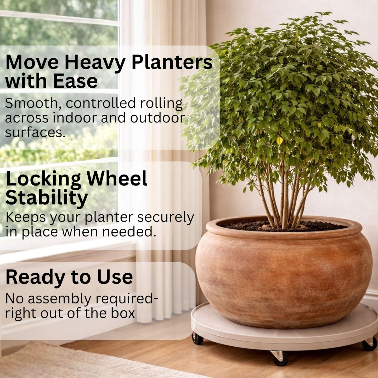 23.5" Rolling Plant Caddy with Wheels, Heavy Duty Plant Pot Stand with Casters & Locking Wheel, Indoor Outdoor Planter Base for Pots, Round Plant Tray, Gray Mist, Supports 500 lbs