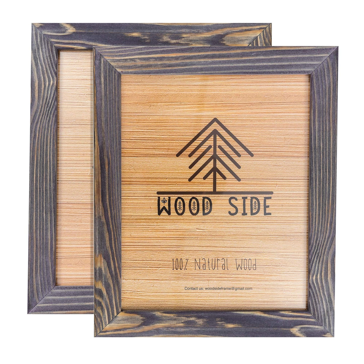 Rustic Wooden Picture Frames 8x10 - Old Dark Grey - Set of 2-100% Natural Eco Solid Wood and High Definition Real Glass for Wall Mounting Tabletop Photo Frame
