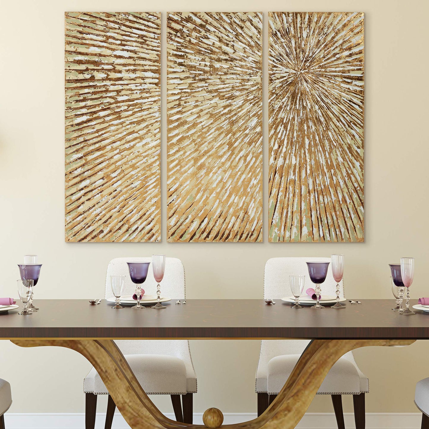 Empire Art Direct Gold Wall Art Textured Hand Painted Canvas by Martin Edwards, Triptych, 48" x 20" each, Sunshine