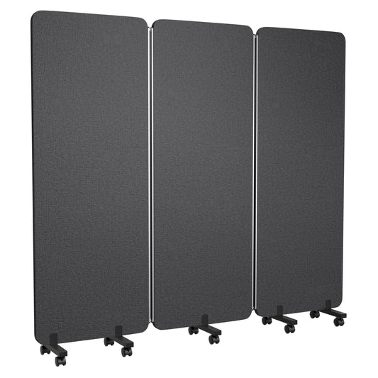 KERRAM 3 Panel Foldable Office Partitions, Mobile Cubicle Wall with Wheels, 71 x 66 Inch Noise Cancelling & Sound Proof Room Dividers Partition Wall, Aluminum Frame Dark Gray