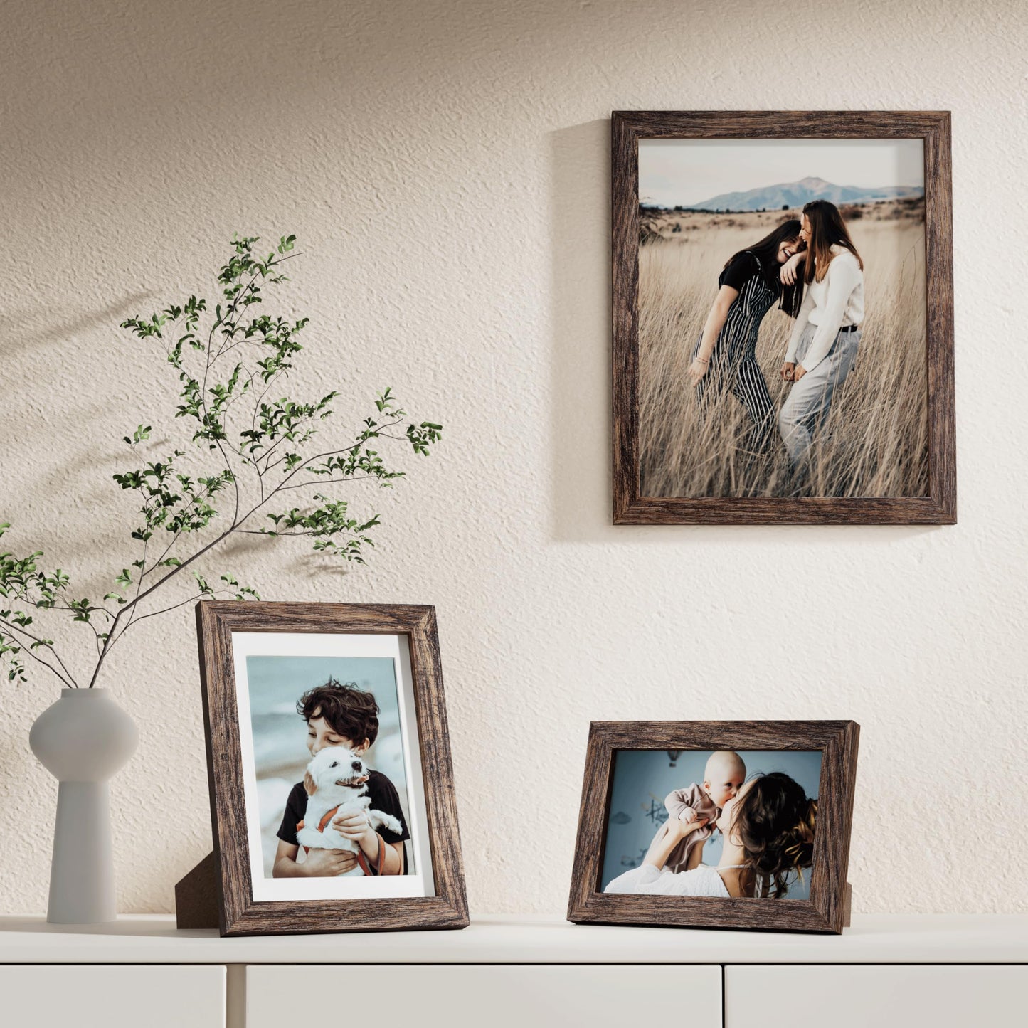 Vittanly 10 Pack Picture Frames Collage Wall Decor, Gallery Wall Frame Set for Wall or Tabletop Display, Engineered Wood and Shatter-resistant Plexiglass, Multi Sizes with 8x10, 5x7, 4x6 Frames, Brown