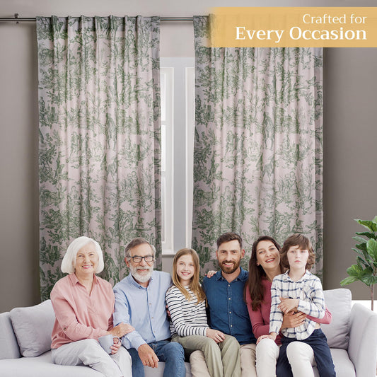 Maison d' Hermine Curtains for living room 100% Cotton 124 inch length Two Panels Light Filtering Toile Curtains for Bedroom Windows with rod and loop Pockets (The Miller Antique Green, 50"W x 124"L)