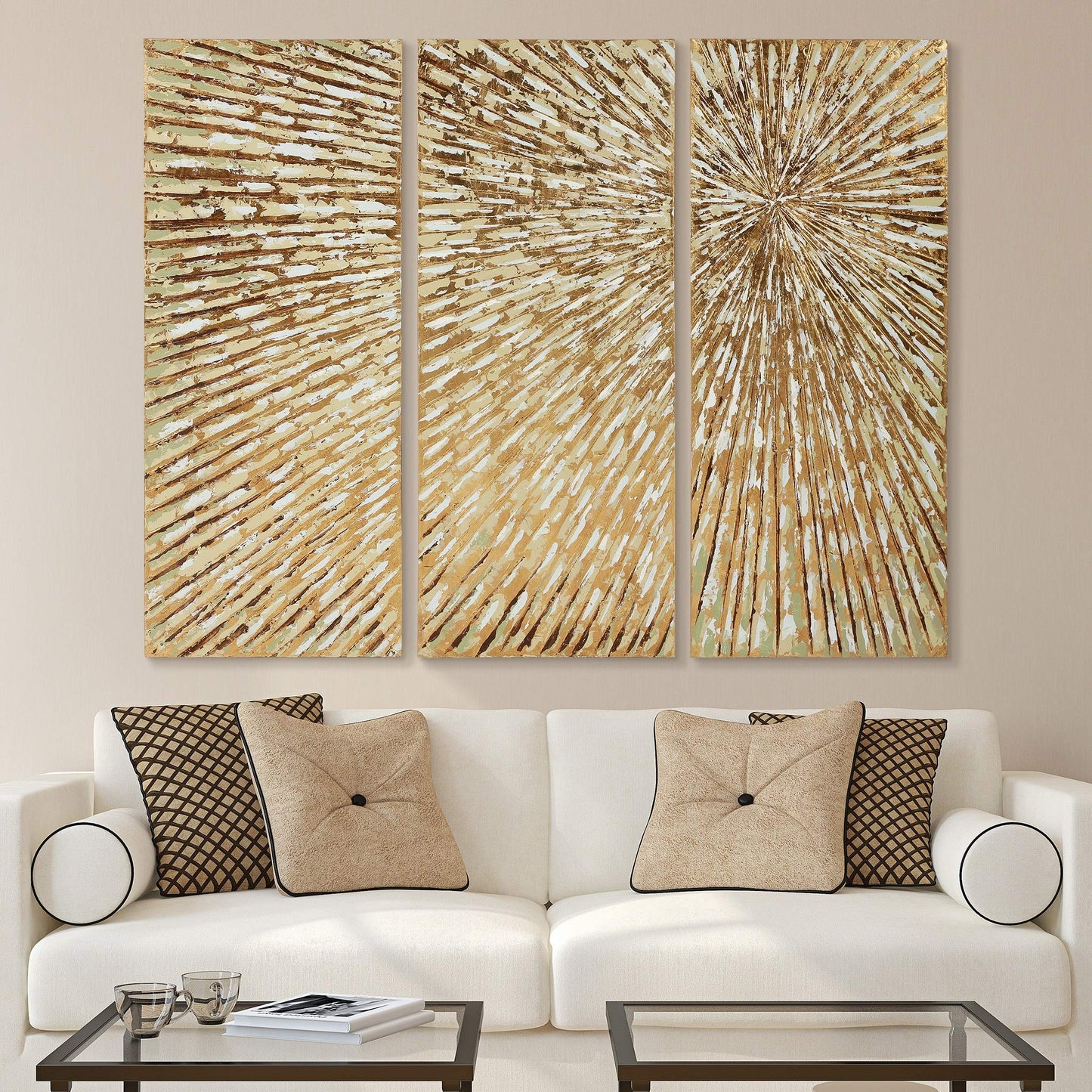 Empire Art Direct Gold Wall Art Textured Hand Painted Canvas by Martin Edwards, Triptych, 48" x 20" each, Sunshine