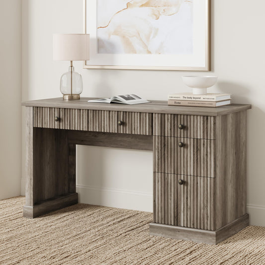 IDEALHOUSE Modern 54" Executive Office Desk with Fluted Details & Charging Station - Wooden Computer Desk with File Drawers, Home Office Storage Desk for Study, Living Room or Bedroom, Rustic Gray