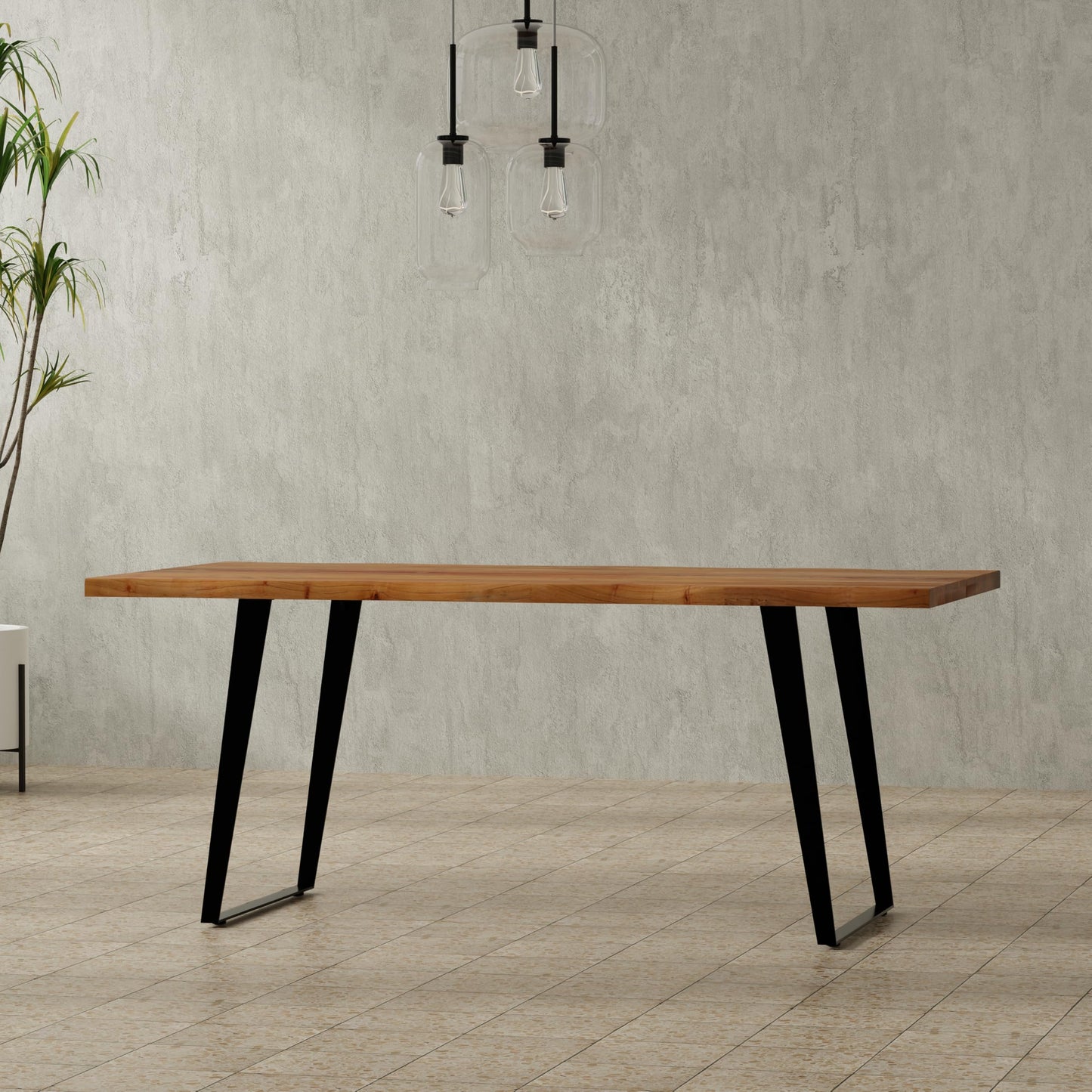 SIMPLIHOME Delta Dining Table - 72 inch Wide Solid Acacia Wood Rectangular Table in Natural, Modern Industrial Style for Dining Room or Kitchen with Black Powder-Coated Iron Base, Seats 6