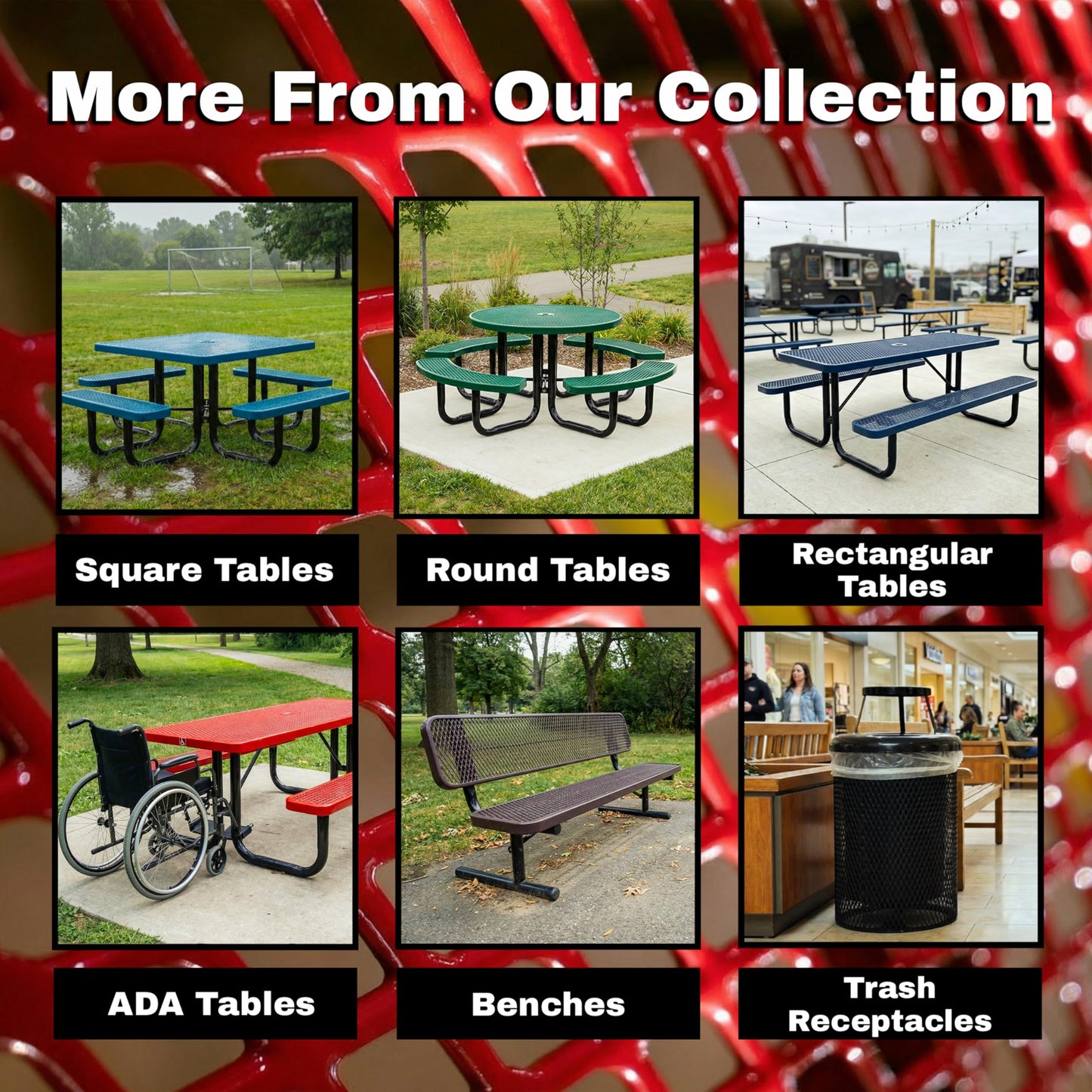 6' Rectangular Heavy-Duty Expanded Metal Dark Blue Picnic Table