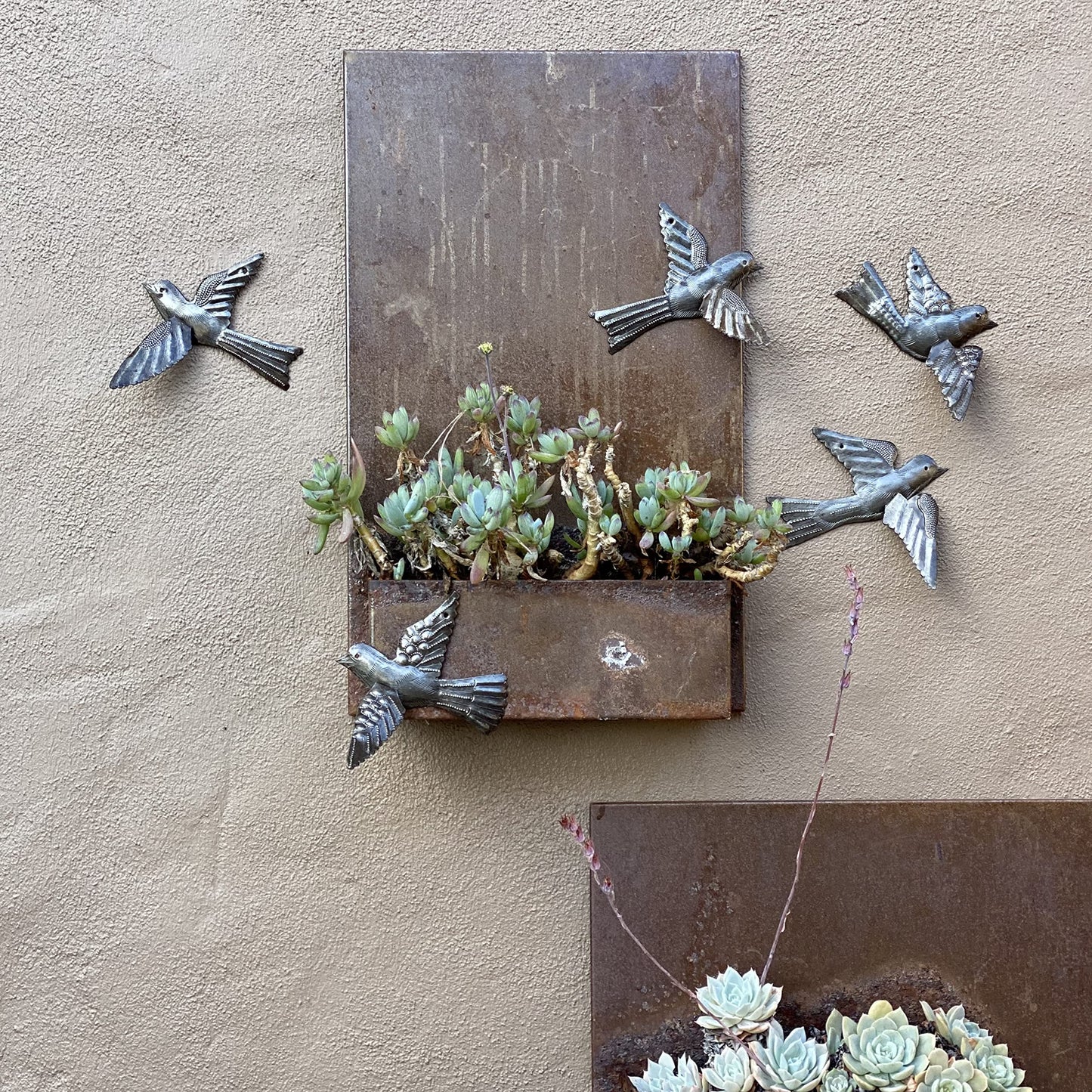 Bird Metal Wall Decor, Set of 5, 3D Wings, Small Hanging Birds, Ornaments, Bird Lovers Collection, Indoor Outdoor Hanging Figurines, Fall Decor Handmade in Haiti 5 x 4.5 inches