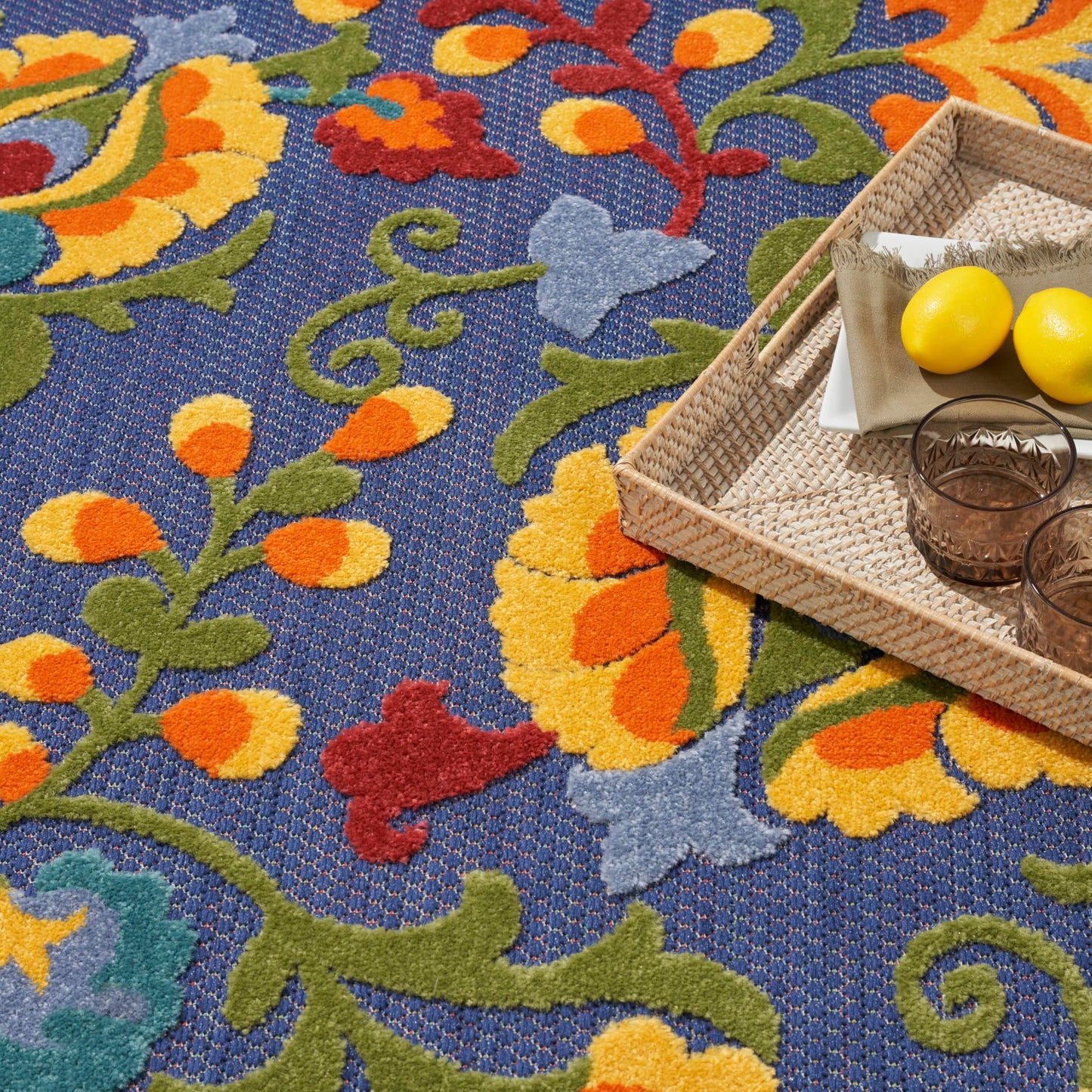 Nourison Home Aloha Navy Multicolor 9' x 12' Area Rug - Easy Clean, Non Shedding, Bed Room, Living Room, Dining Room, Kitchen (9' x 12')